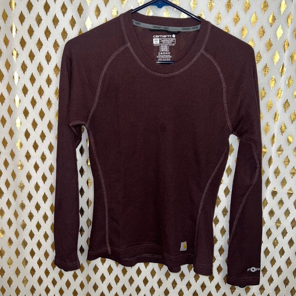 Carhartt women’s thermal long sleeve shirt brown burgundy force size S